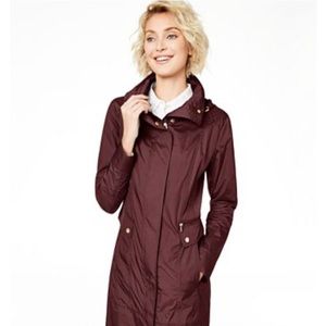 Cold Haan Packable Hooded Raincoat in Eggplant